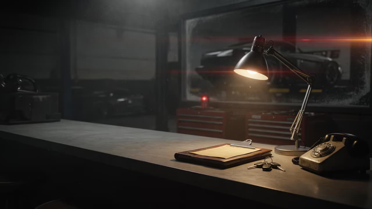 Service counter at Santini Auto Group at dusk